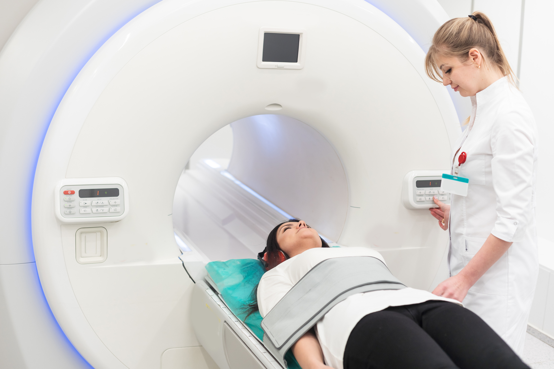 Female patient undergoing MRI - Magnetic resonance imaging